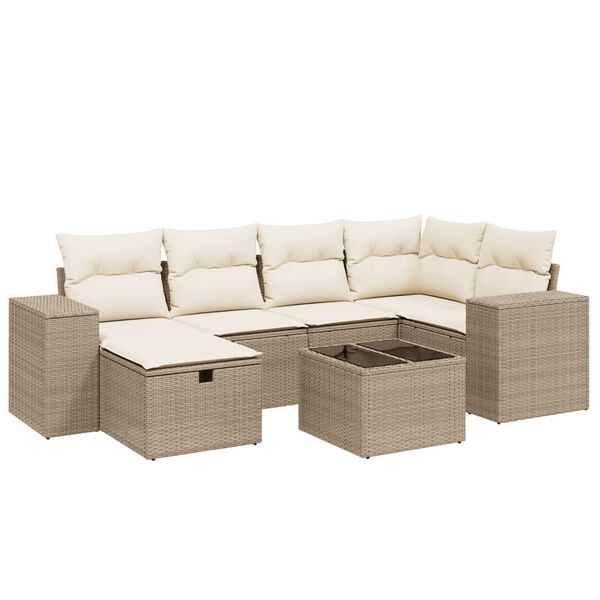 vidaXL Garden Sofa Set Beige Poly Rattan, Steel, Tempered Glass Large