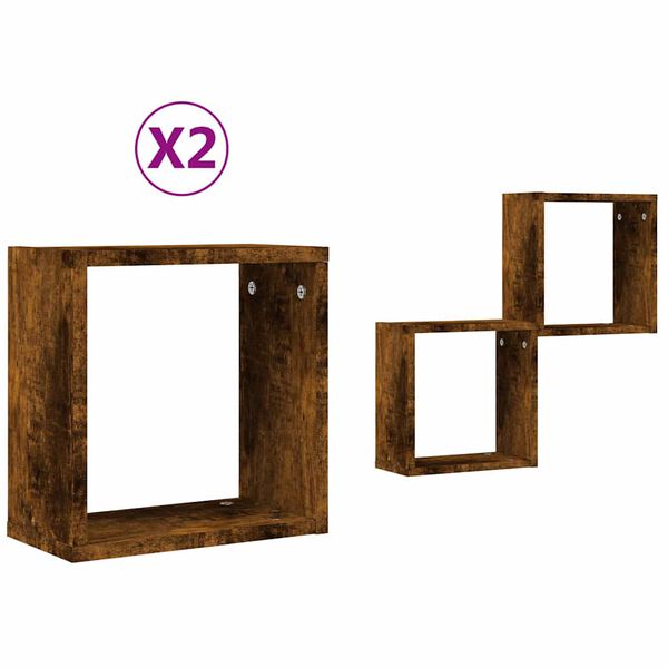 vidaXL Wall Cube Shelf Set of 2 Smoked oak Engineered wood