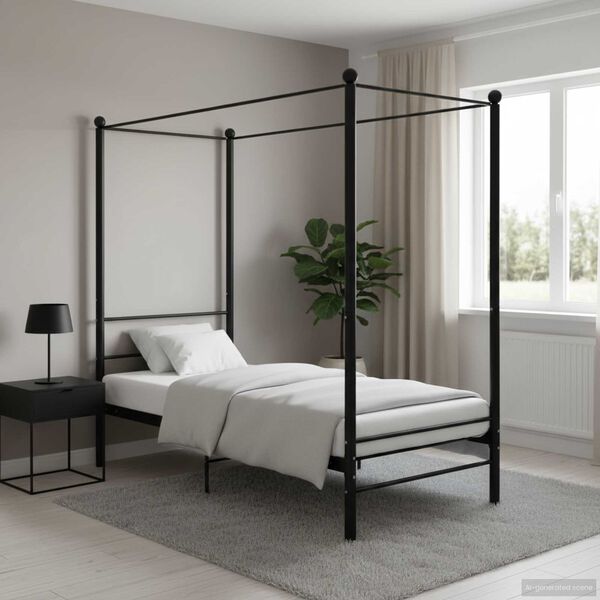 vidaXL Bed Frame Black Powder-coated metal Twin Durable Bed Frame