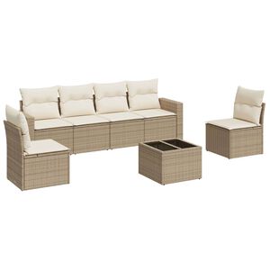 vidaXL Garden Sofa Set Beige PE rattan Large Adjustable Feet