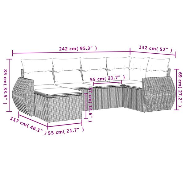 vidaXL Garden Sofa Set Light grey PE Rattan Large Removable Covers