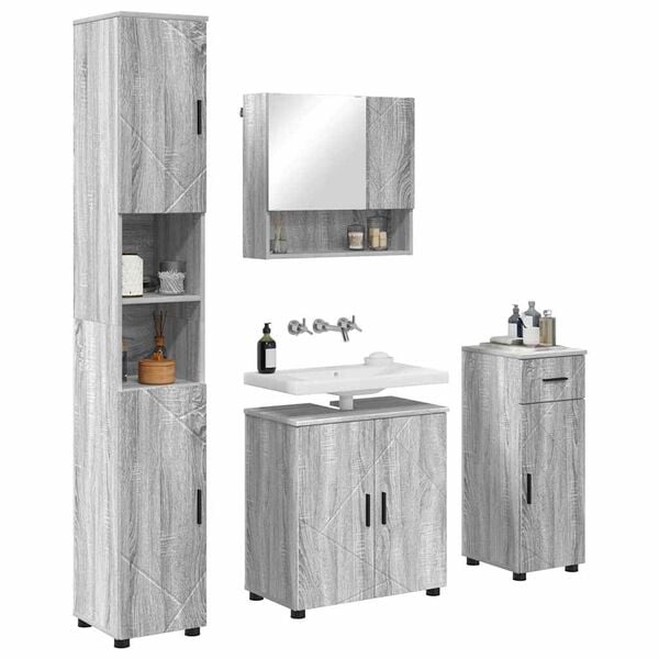 vidaXL Bathroom Furniture Set 4 pcs Grey sonoma Engineered wood