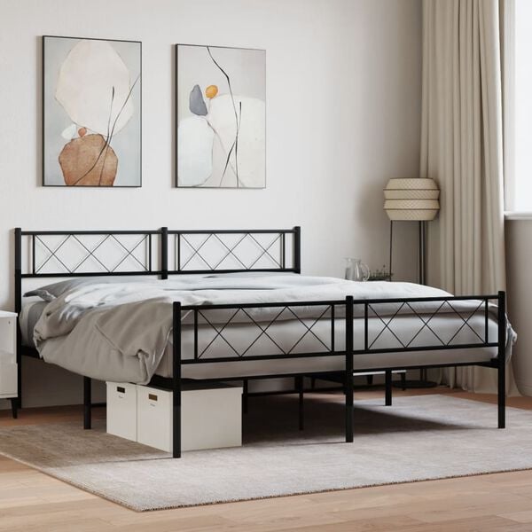 vidaXL Metal Bed Frame Black Powder-Coated Steel Small Double