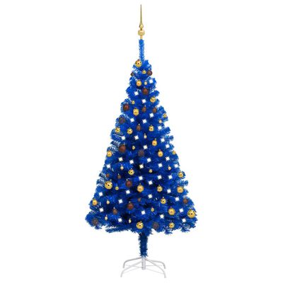 vidaXL Artificial Pre-lit Christmas Tree with Ball Set Blue 70.9" PVC