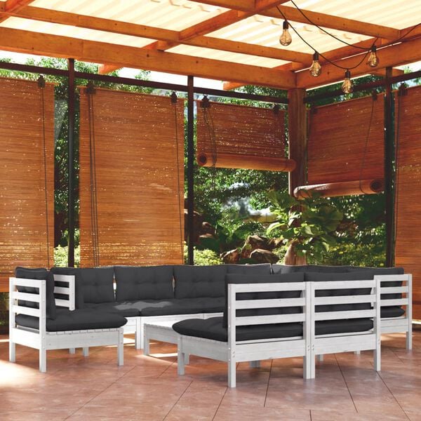 vidaXL Garden Lounge Set White Solid pinewood, fabric (100% polyester)