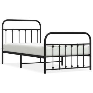 vidaXL Bed Frame Black Powder-Coated Steel Twin Bed Frame Rectangular