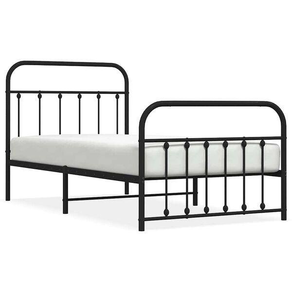 vidaXL Bed Frame Black Powder-Coated Steel Twin Bed Frame Rectangular