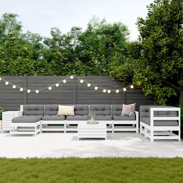 vidaXL Garden Sofa Set White Solid Pine Wood Large Breathable Design