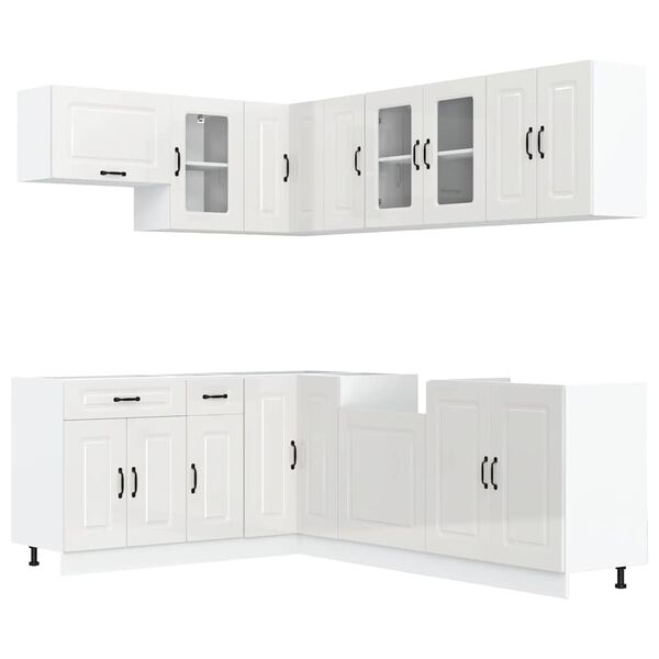 vidaXL Kitchen Cabinet Set Gloss White Engineered wood and glass