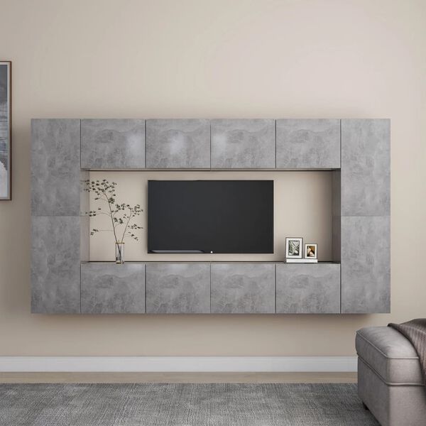 vidaXL 8 Piece TV Stand Set Concrete Gray Engineered Wood