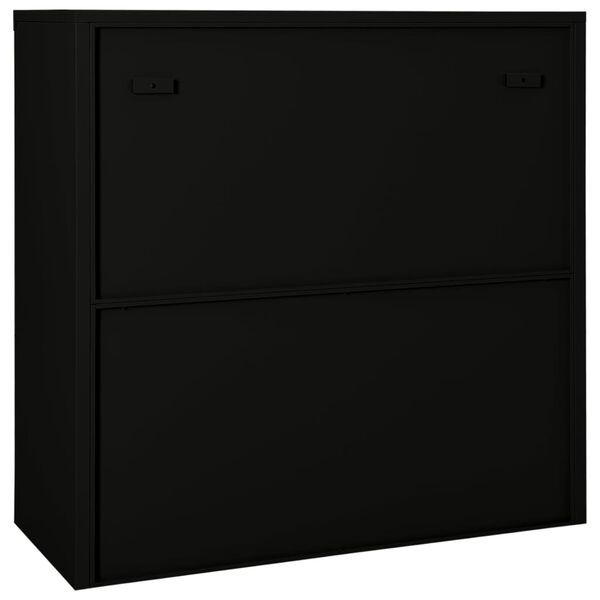vidaXL Sliding Door Cabinet Black Steel, Tempered Glass Medium