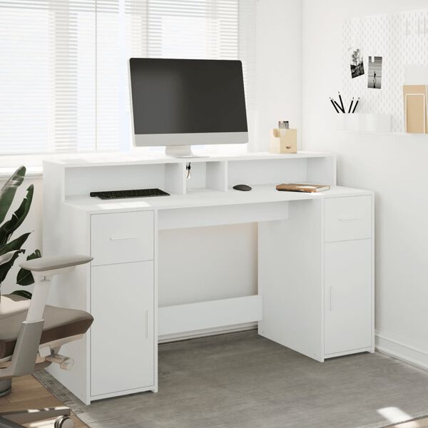vidaXL Desk White Engineered wood Large Desk Rectangular Modern