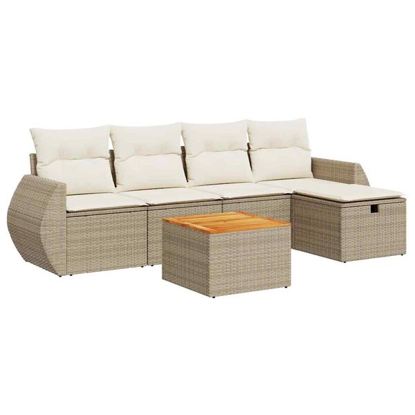 vidaXL Garden Sofa Set Beige PE rattan Large Adjustable Feet