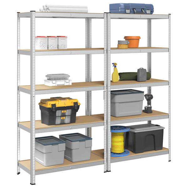 vidaXL 5-Layer Storage Shelves 2 pcs Silver Steel&Engineered Wood