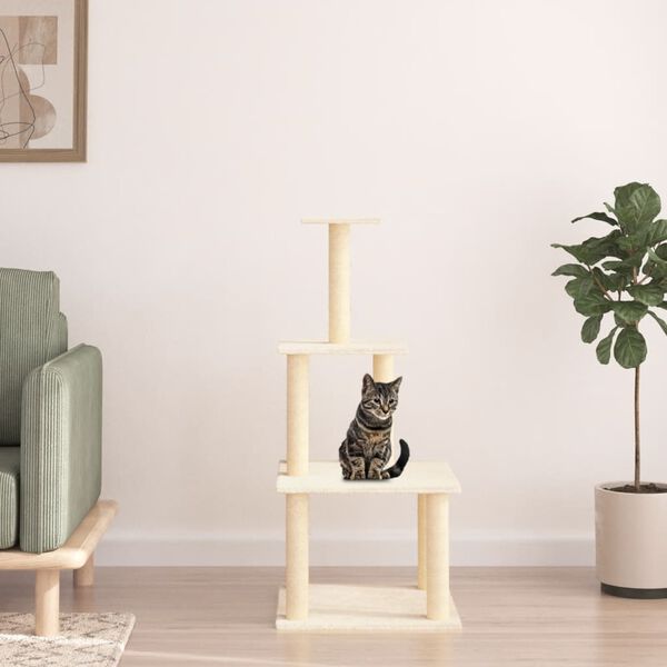 vidaXL Cat Tree Cream Engineered wood, plush, sisal Medium Durable