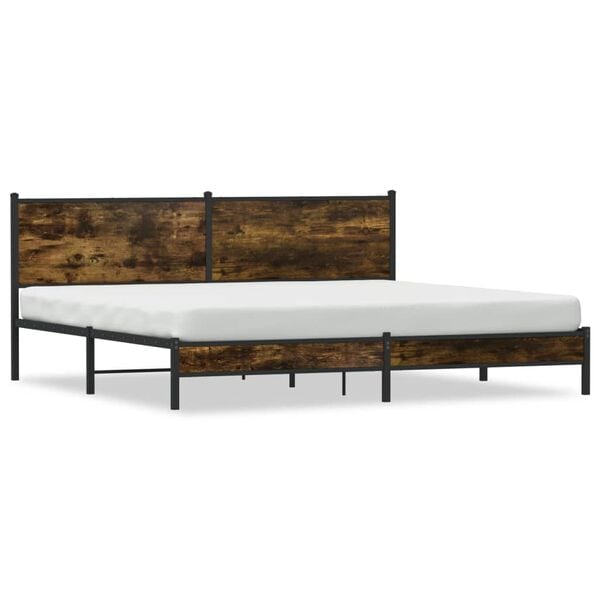 vidaXL Bed Frame Smoked Oak Steel, Engineered Wood Full Bed Frame