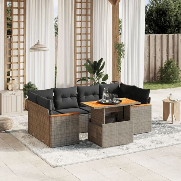 vidaXL Garden Sofa Set Gray PE Rattan Modular Garden Sofa Set