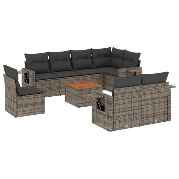 vidaXL Garden Sofa Set Grey PE rattan Large UV-resistant materials