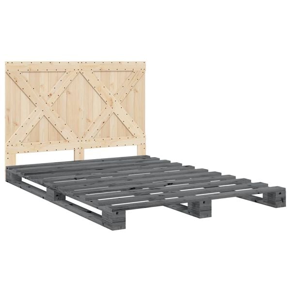 vidaXL Bed Frame Grey Solid Pine Wood Double Durable Bed Frame