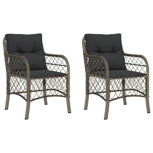 vidaXL Garden Chair Set of 2 Grey PE rattan, powder-coated steel