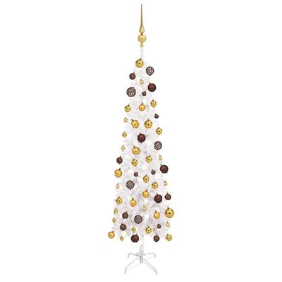 vidaXL Slim Pre-lit Christmas Tree with Ball Set White 47.2"