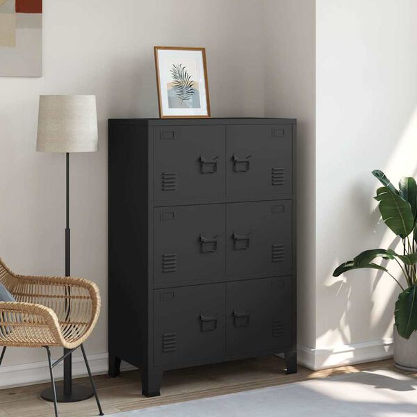 vidaXL Storage Chest Black Metal 45.3 in Height Storage Chest