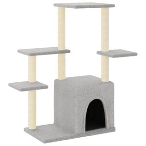 vidaXL Cat Tree Light grey Engineered wood, plush, sisal 38.4 in tall