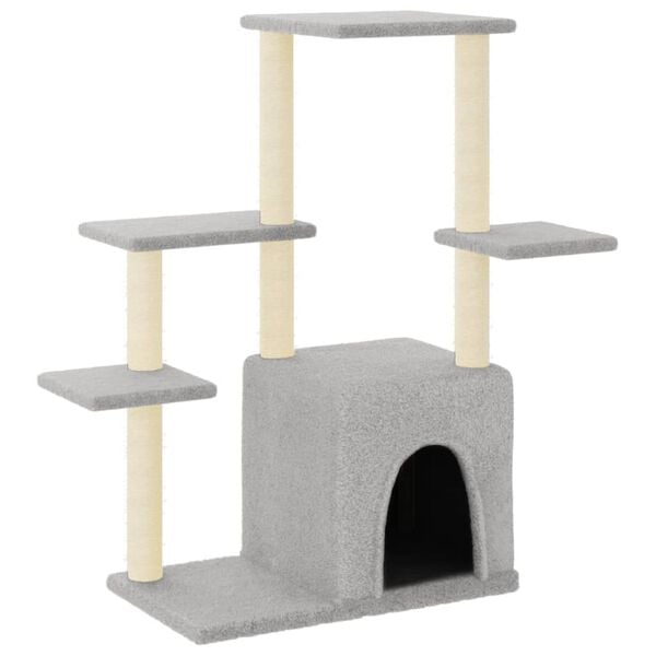 vidaXL Cat Tree Light grey Engineered wood, plush, sisal 38.4 in tall