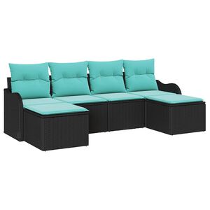vidaXL Garden Sofa Set 6 pcs Black and Turquoise Poly Rattan