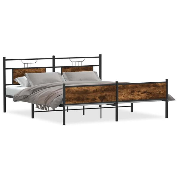 vidaXL Bed Frame Smoked Oak Steel, Engineered Wood Super King Bed Frame