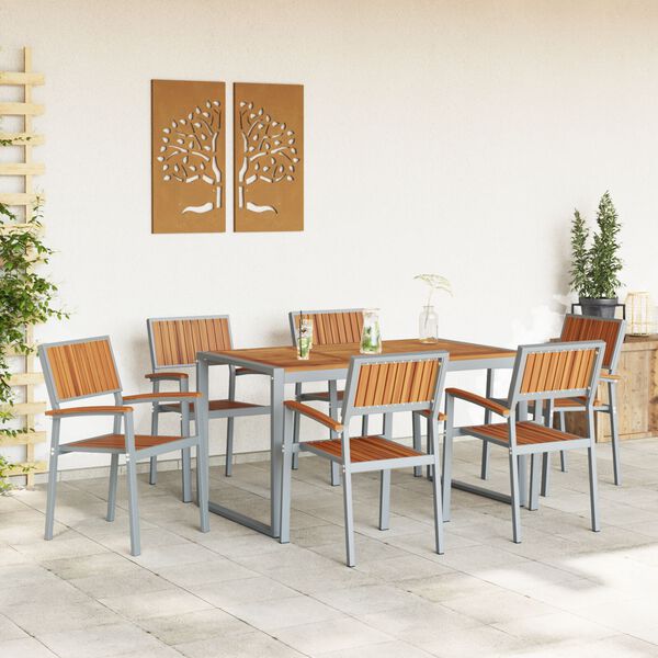 vidaXL Garden Dining Set 7 pcs Gray and brown 63" x 31.5" x 29.5