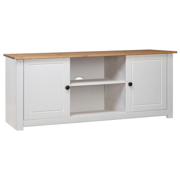 vidaXL TV Cabinet White and natural wood Solid pine 47.2 in wide
