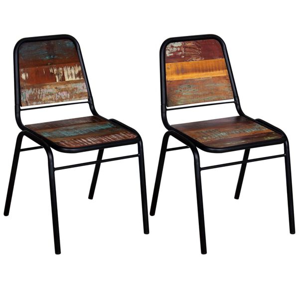 vidaXL Dining Chair Set of 2 Multicolour Solid reclaimed wood Standard