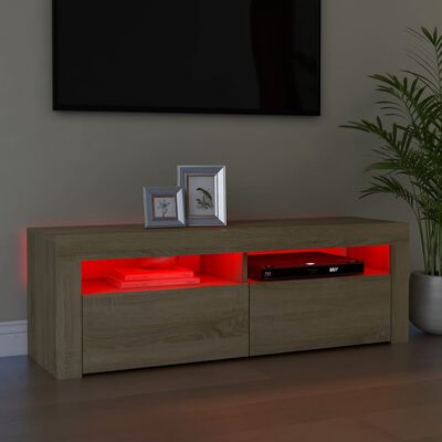 vidaXL TV Cabinet with LED Lights Sonoma Oak 47.2"x13.8"x15.7"