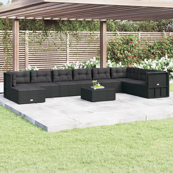vidaXL Garden Lounge Set Black PE rattan, powder-coated steel Large
