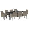 vidaXL Garden Dining Set with Cushion 9 pcs Grey Poly Rattan