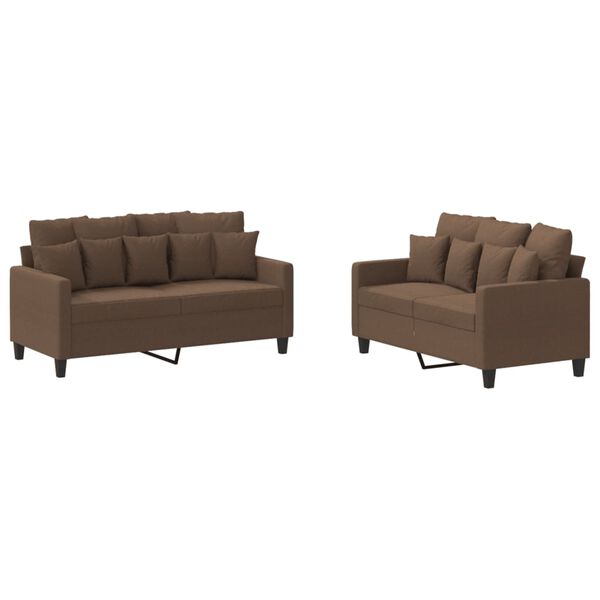 vidaXL 2 Piece Sofa Set with Cushions Brown Fabric