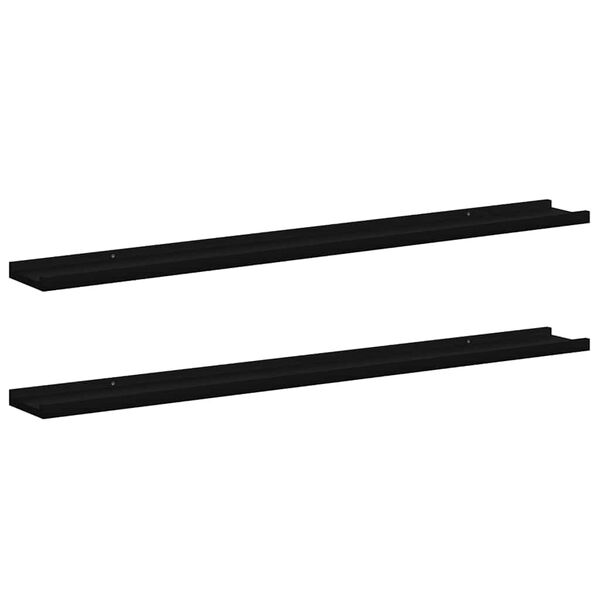 vidaXL Wall Shelf Set of 2 Black MDF 39.4x3.5x1.2 in Wall mounting