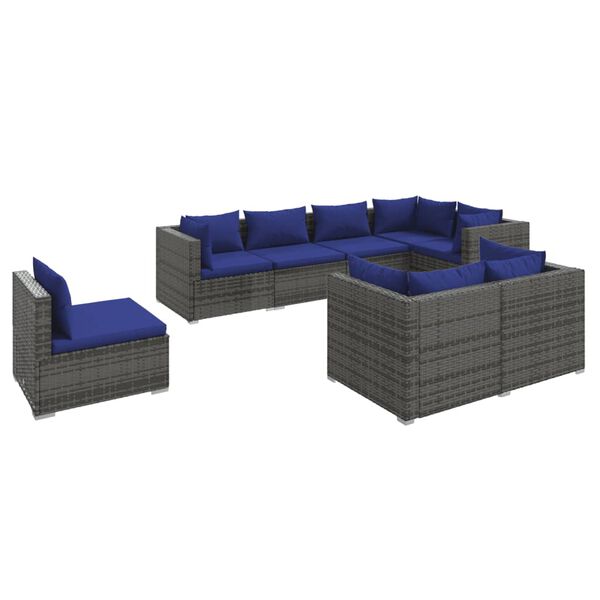 vidaXL Garden Lounge Set Grey Poly Rattan, Powder-Coated Steel, Plastic