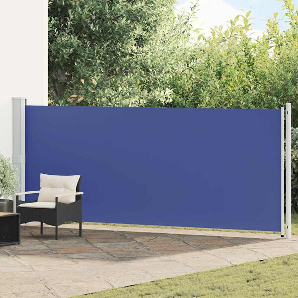 vidaXL Side Awning Blue Polyester with PU coating, Powder-Coated Steel