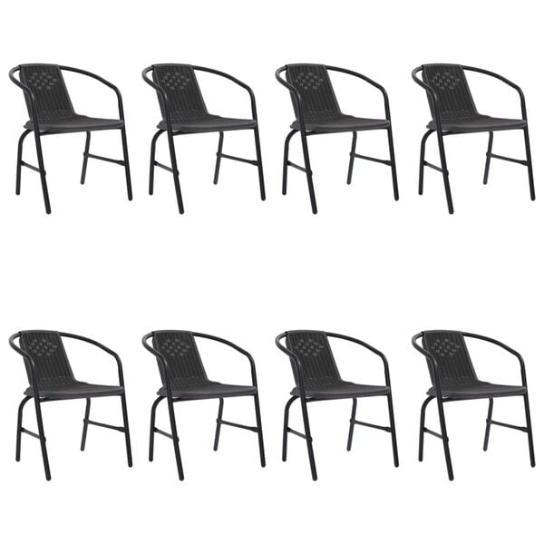 vidaXL Garden Chair Set of 8 Black Plastic rattan, steel Stackable