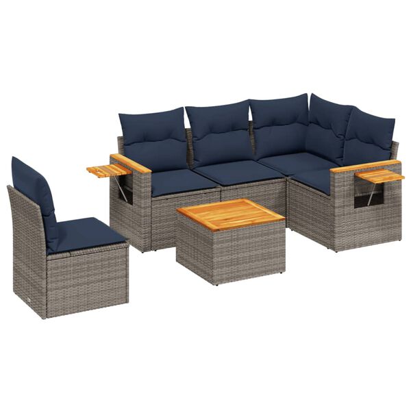 vidaXL 6 Piece Patio Sofa Set with Cushions Grey Poly Rattan (US only)