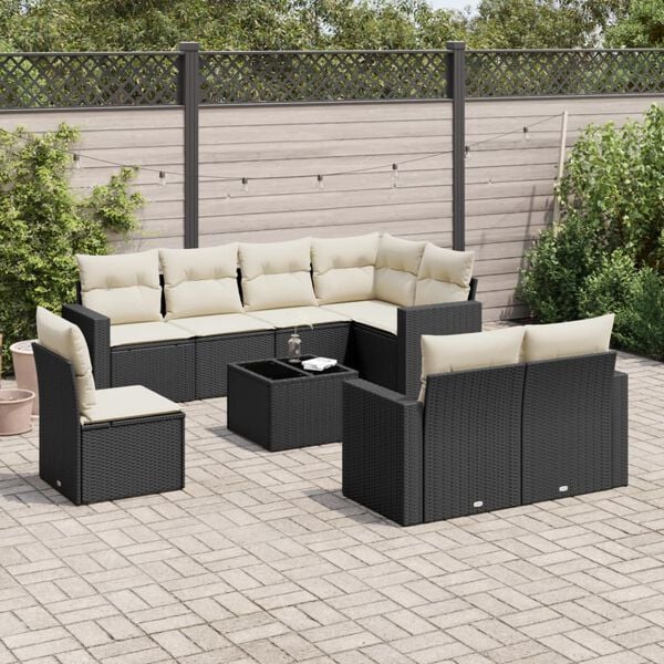 vidaXL Garden Sofa Set Black and Cream