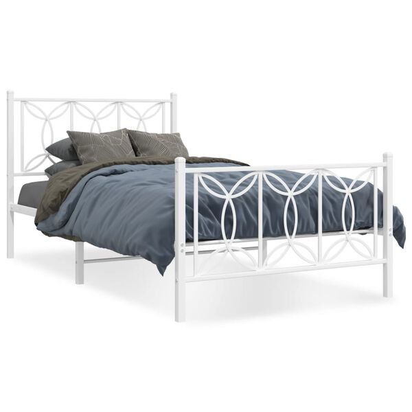 vidaXL Bed Frame White Steel 39 x 79 in Bed Frame Rectangular Modern