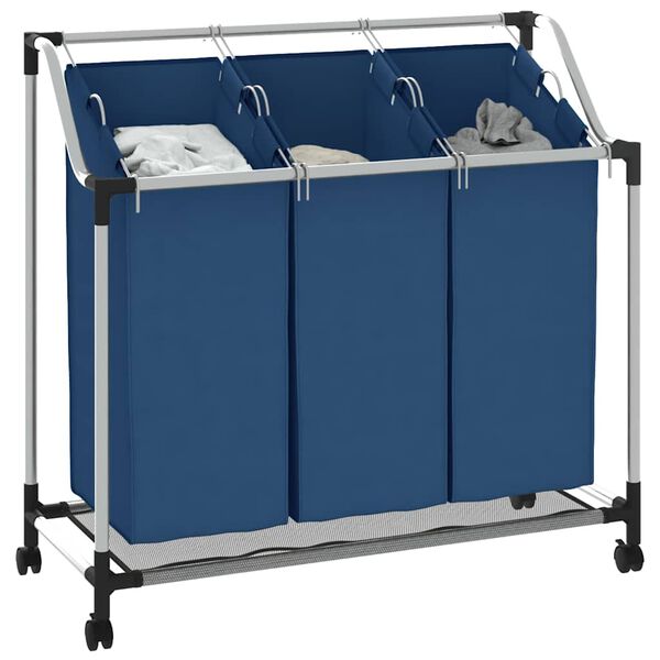 vidaXL Laundry Sorter with 3 Bags Blue Steel