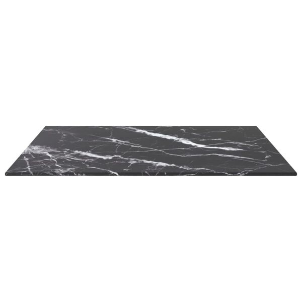 vidaXL Table Top Black with marble design Tempered Glass 23.6 in x 23.6 in