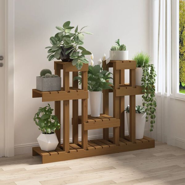 vidaXL Plant Stand Honey Brown Solid Pine Wood Medium Shelving