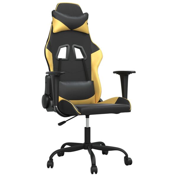 vidaXL Gaming Chair Black and Gold Faux Leather, Metal, Plywood Large