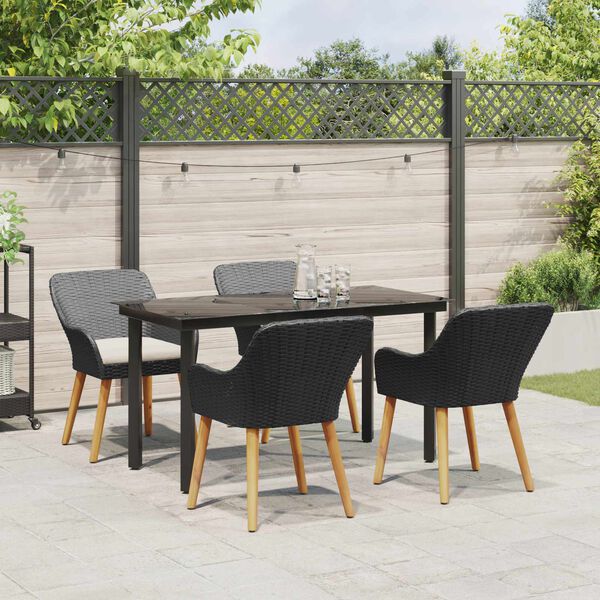 vidaXL Garden Dining Set with Cushion 5 pcs Black Poly Rattan