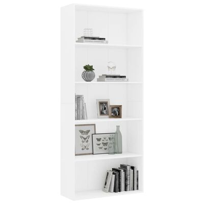 vidaXL 5-Tier Book Cabinet White 31.5"x11.8"x74.4" Chipboard